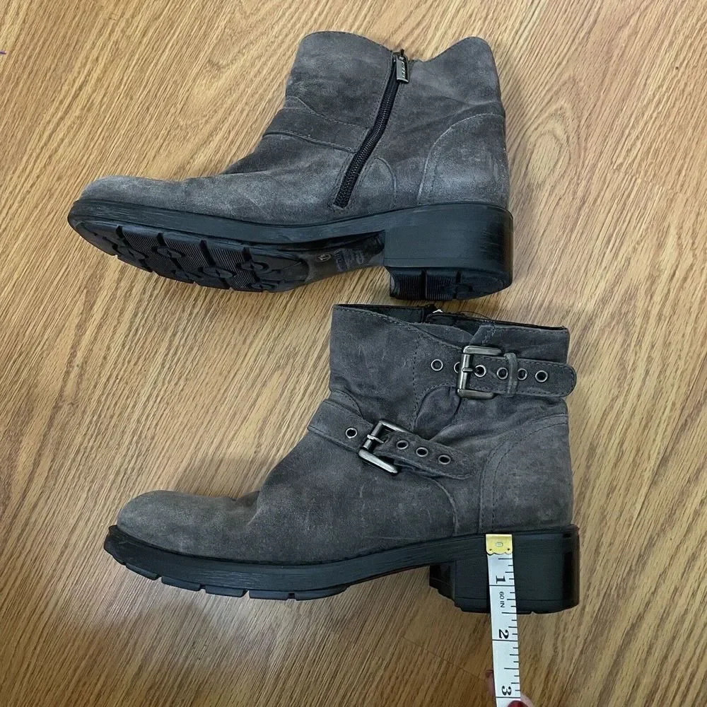 Aquatalia Gray Suede Leather Buckle Moto Boots Women's Size 7.5